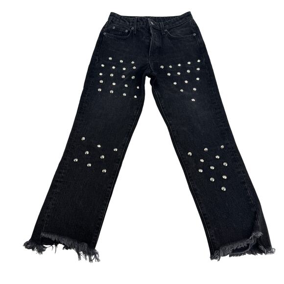 CARMAR Emelia Sturgis Spiked Straight Leg Frayed Goth Jeans Black Size‎ 25 - Picture 2 of 10